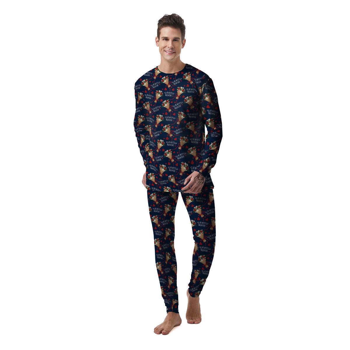 Be My Valentine Floral Print Pattern Men's Pajamas-grizzshop