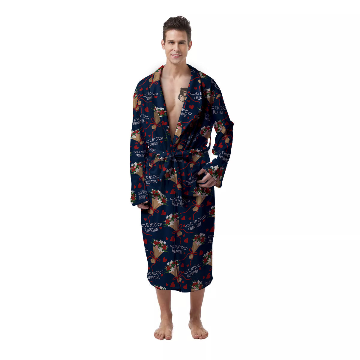 Be My Valentine Floral Print Pattern Men's Robe-grizzshop