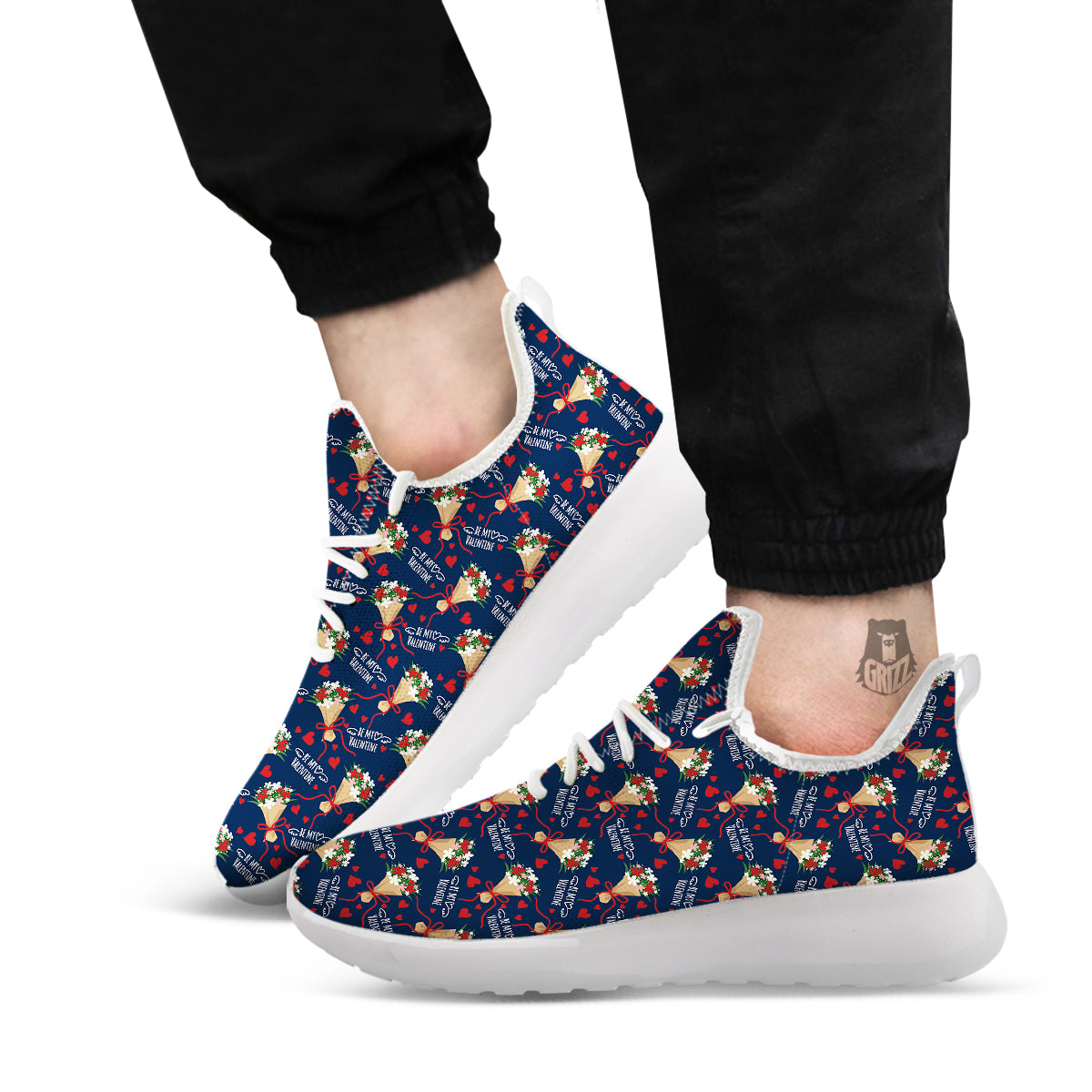 Be My Valentine Floral Print Pattern White Athletic Shoes-grizzshop