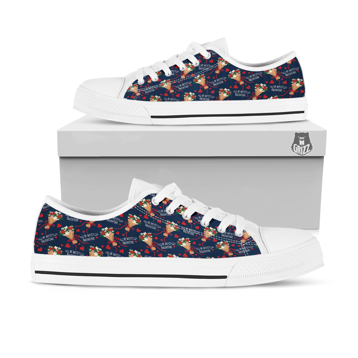 Be My Valentine Floral Print Pattern White Low Top Shoes-grizzshop