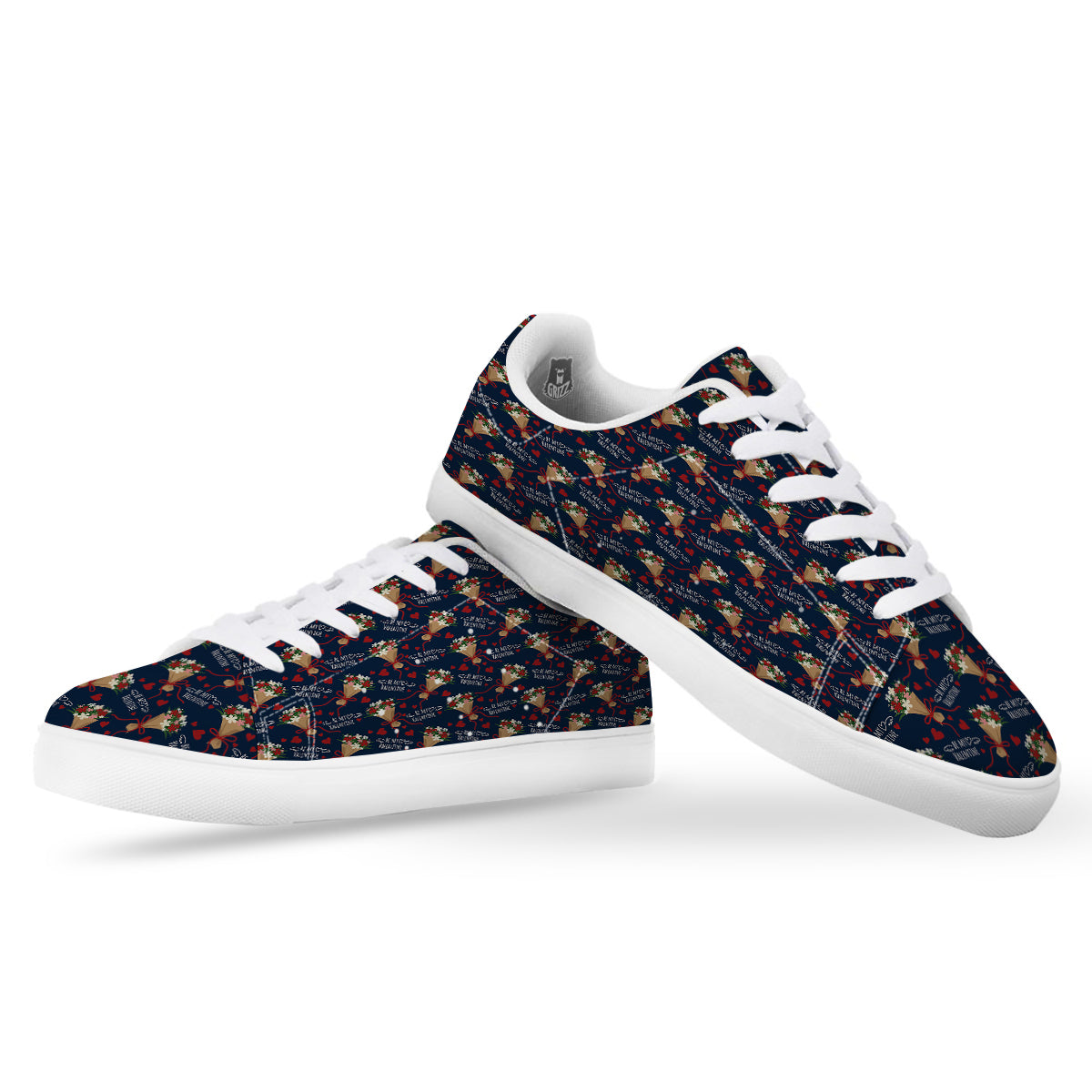 Be My Valentine Floral Print Pattern White Low Top Sneakers-grizzshop