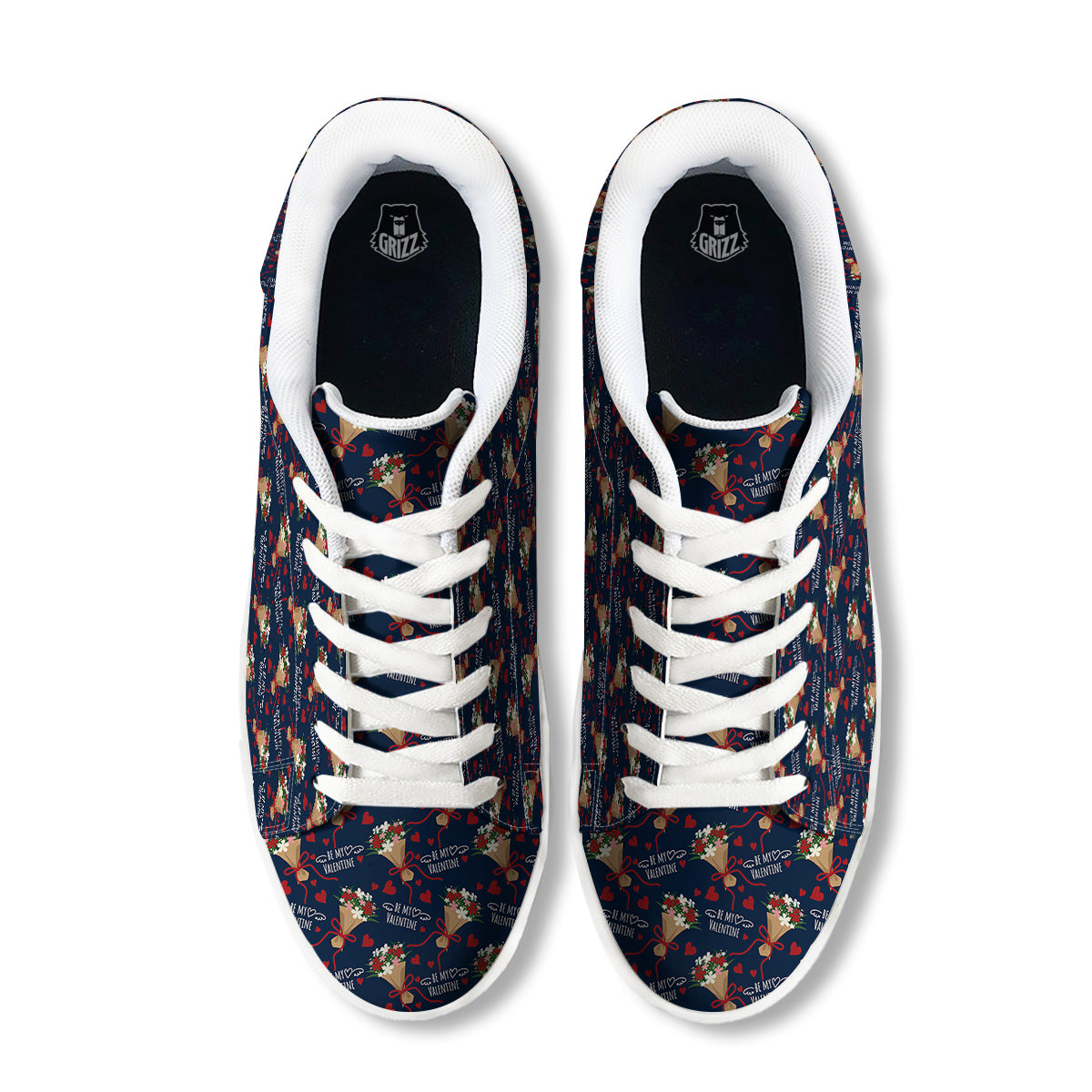 Be My Valentine Floral Print Pattern White Low Top Sneakers-grizzshop