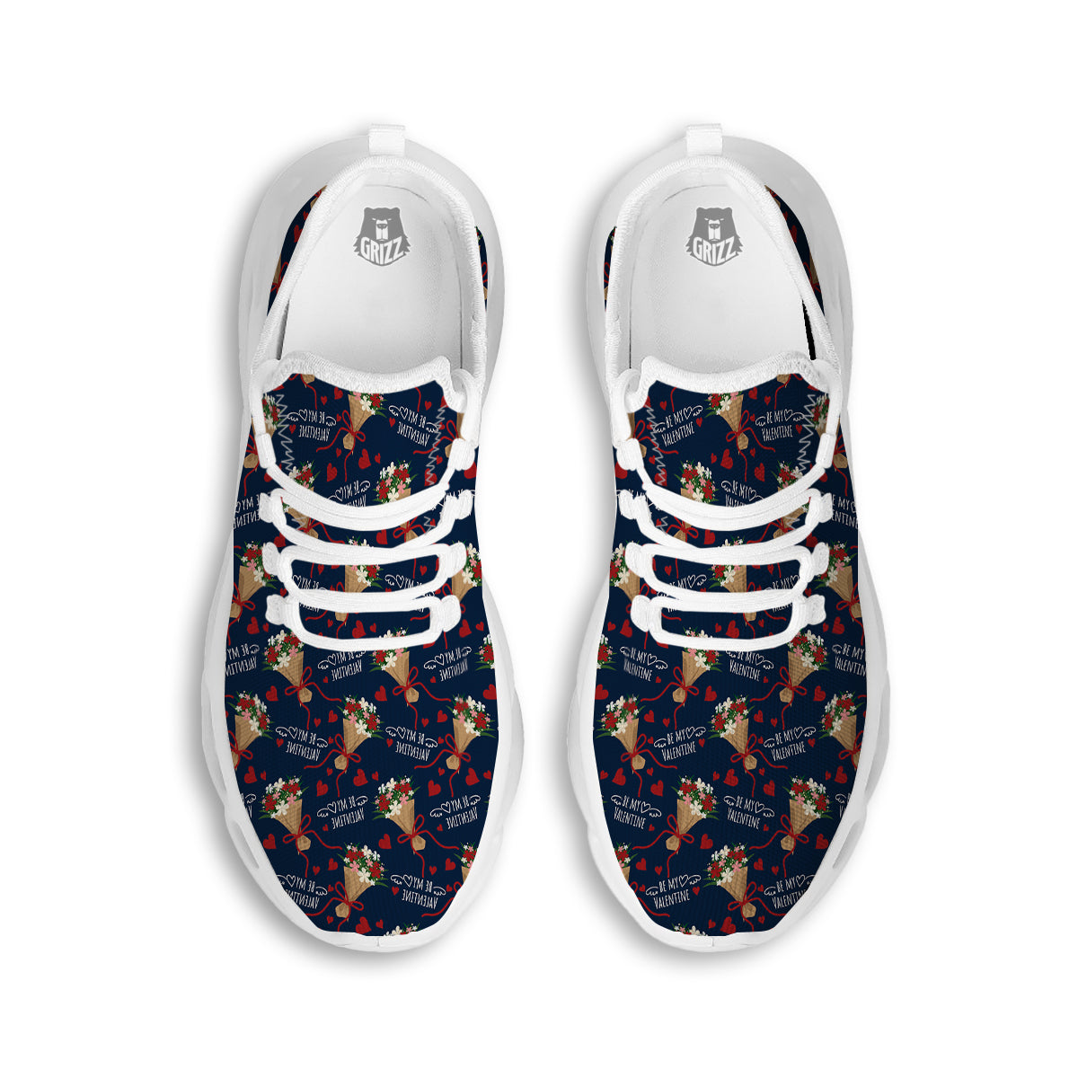 Be My Valentine Floral Print Pattern White Running Shoes-grizzshop