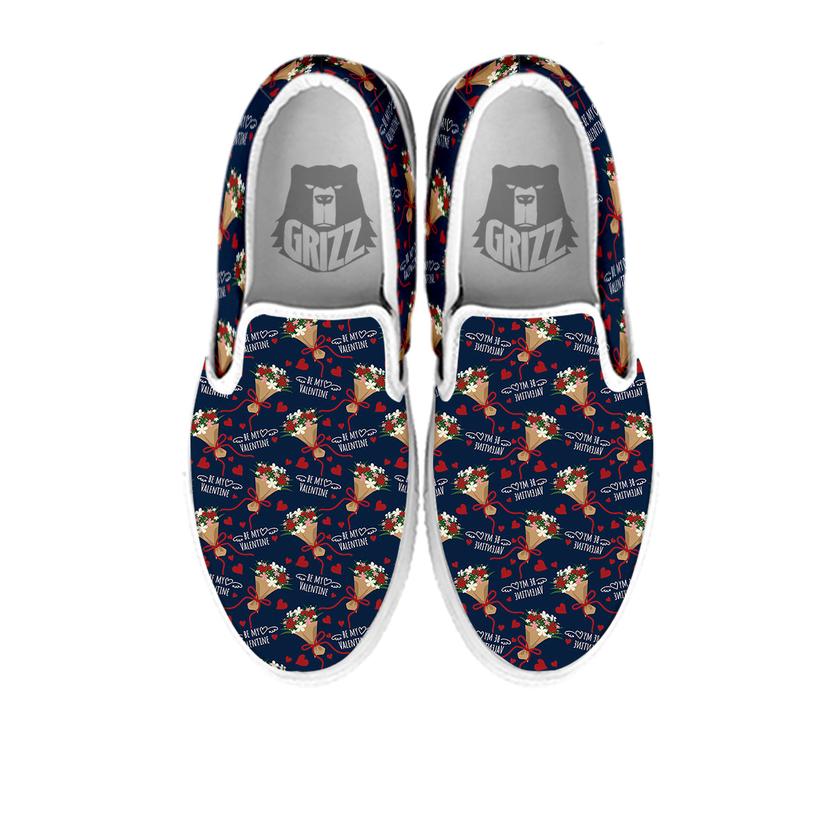 Be My Valentine Floral Print Pattern White Slip On Shoes-grizzshop
