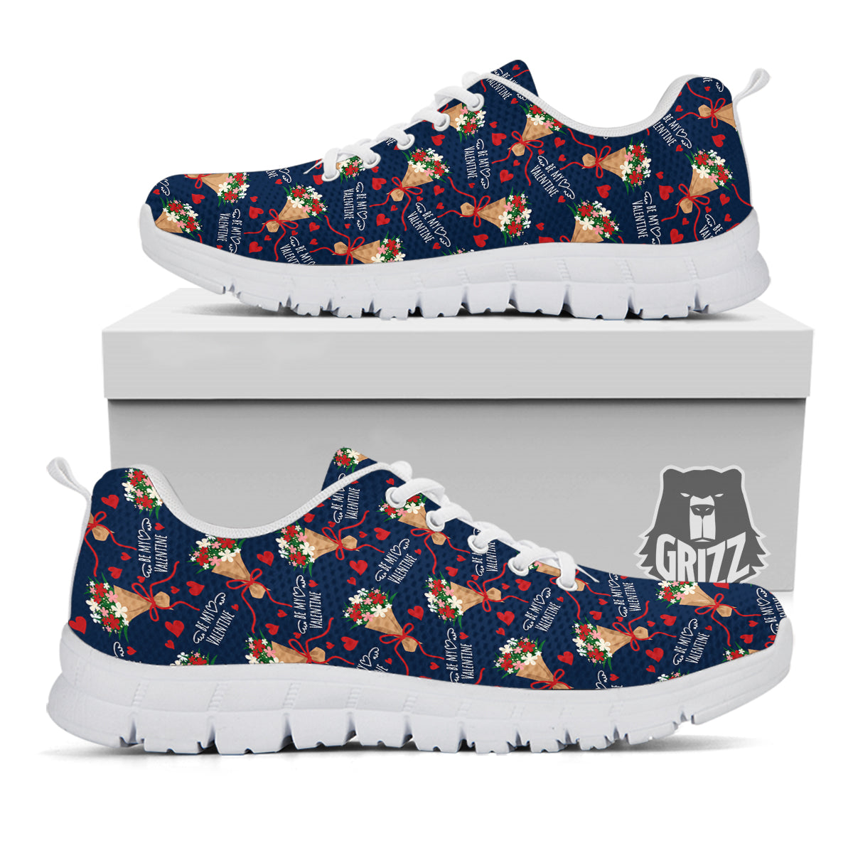 Be My Valentine Floral Print Pattern White Sneaker-grizzshop