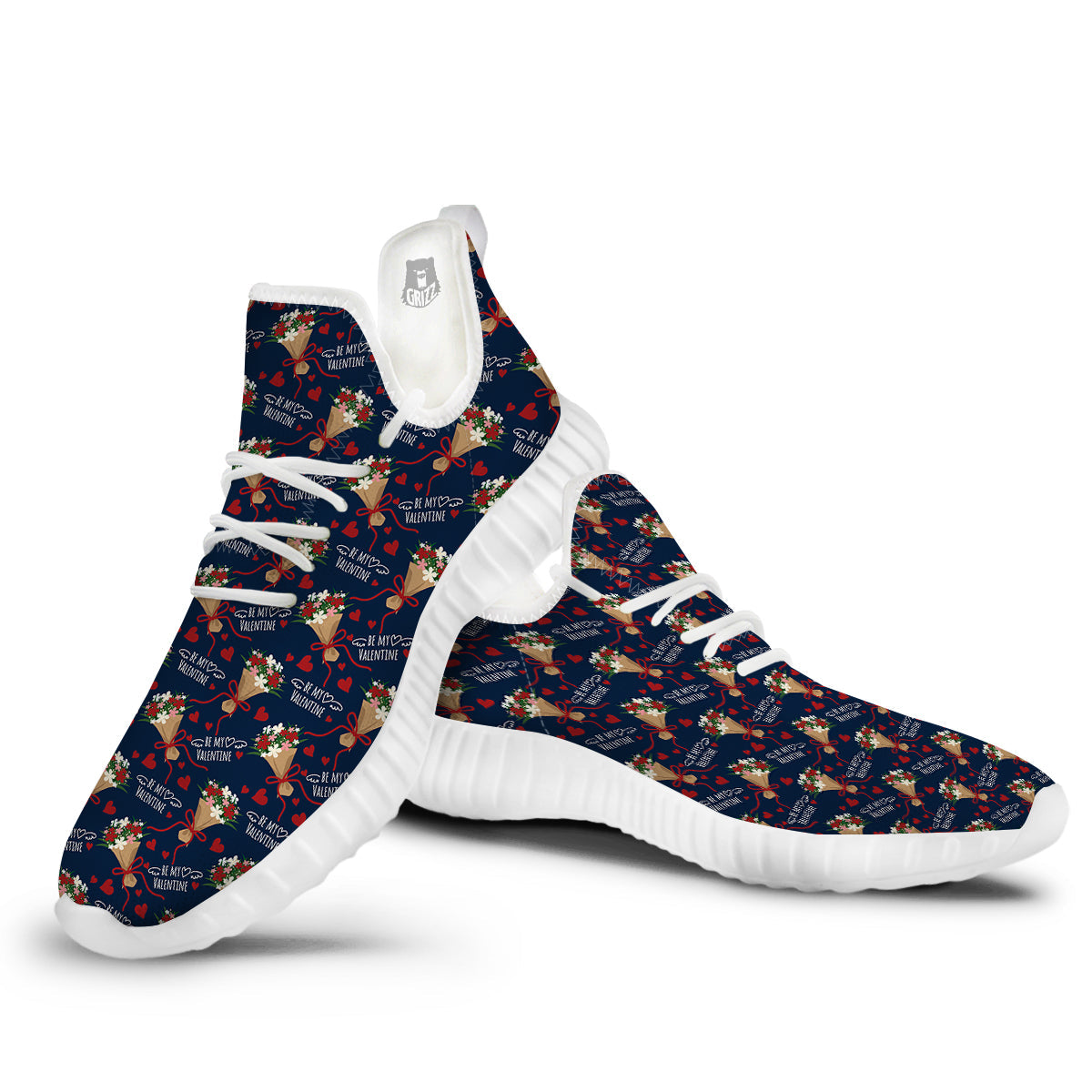 Be My Valentine Floral Print Pattern White Walking Shoes-grizzshop