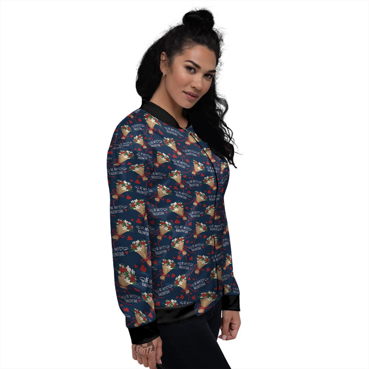 Be My Valentine Floral Print Pattern Women's Bomber Jacket-grizzshop