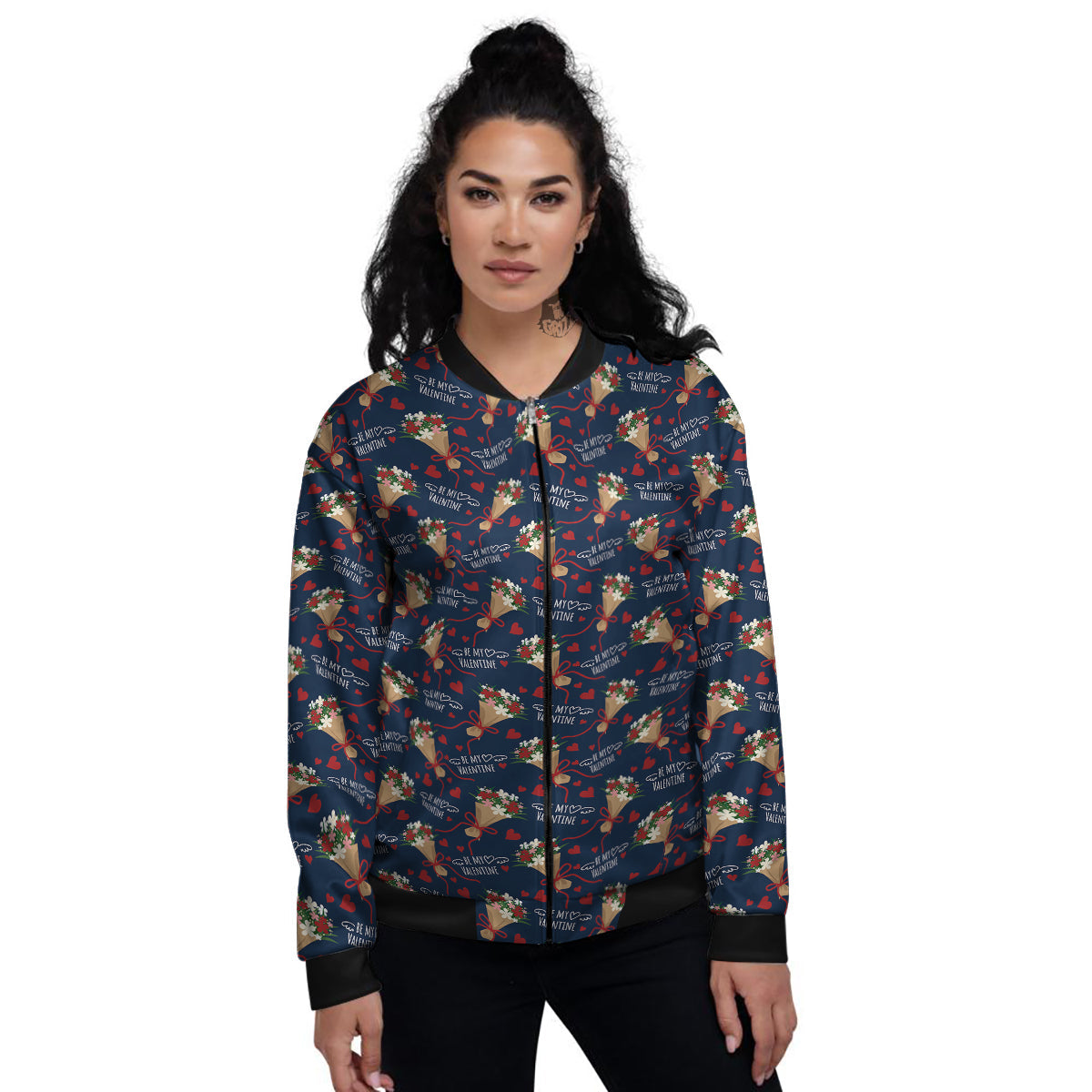 Be My Valentine Floral Print Pattern Women's Bomber Jacket-grizzshop