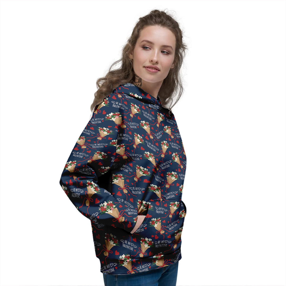 Be My Valentine Floral Print Pattern Women's Hoodie-grizzshop