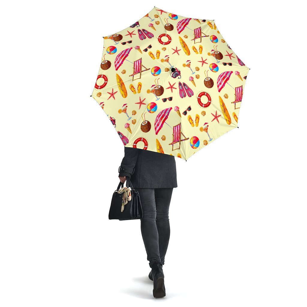 Beach Pattern Print Automatic Foldable Umbrella-grizzshop