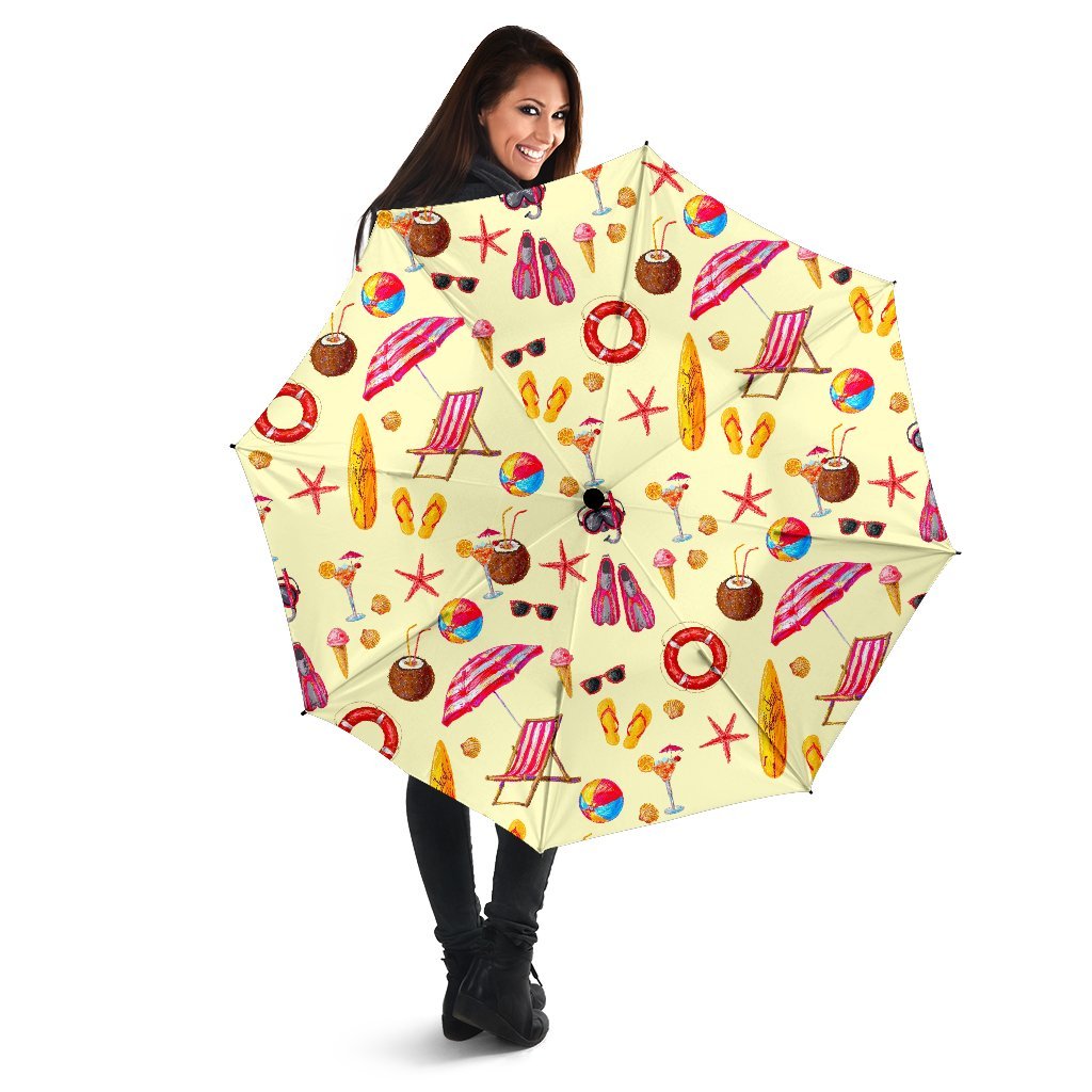 Beach Pattern Print Automatic Foldable Umbrella-grizzshop