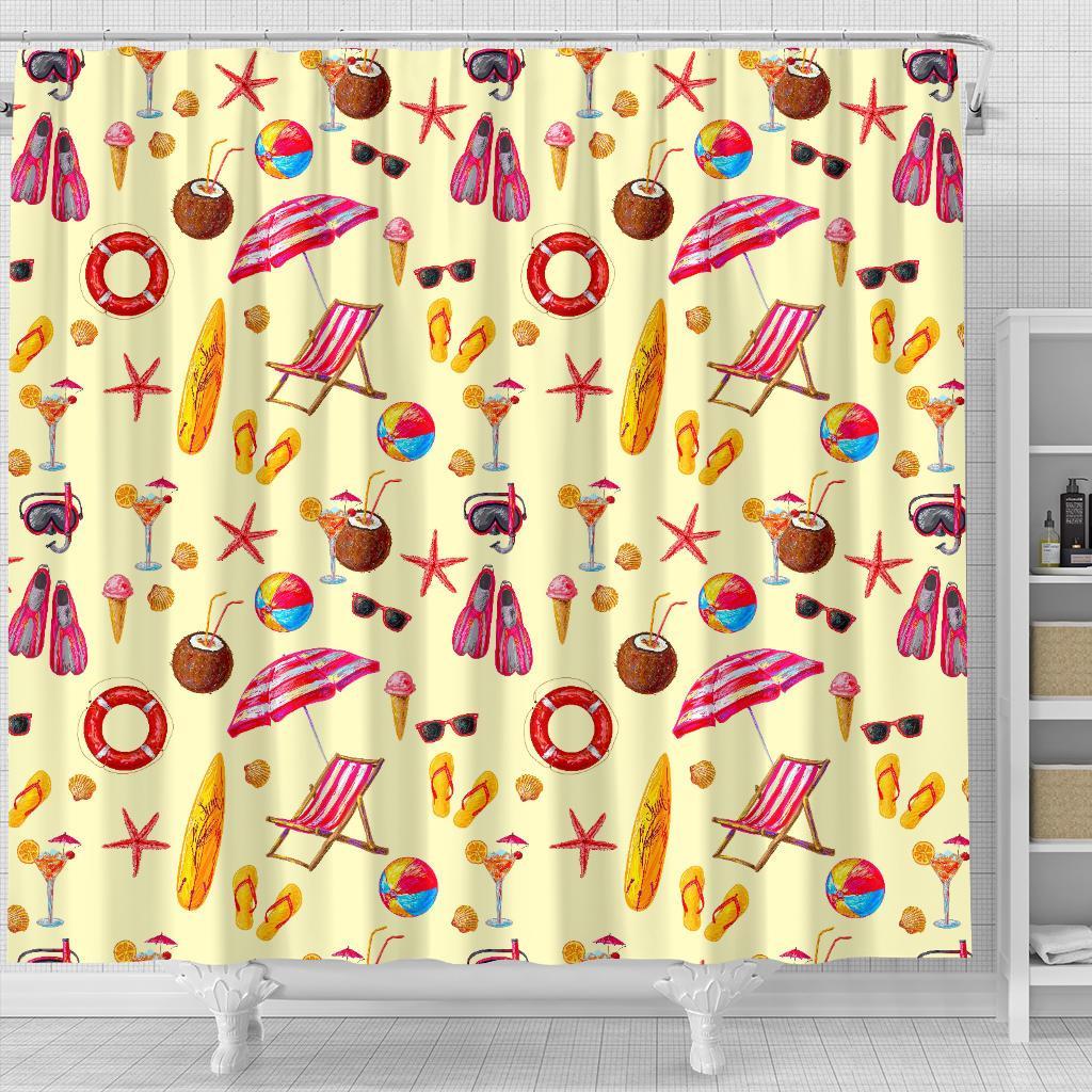 Beach Pattern Print Bathroom Shower Curtain-grizzshop