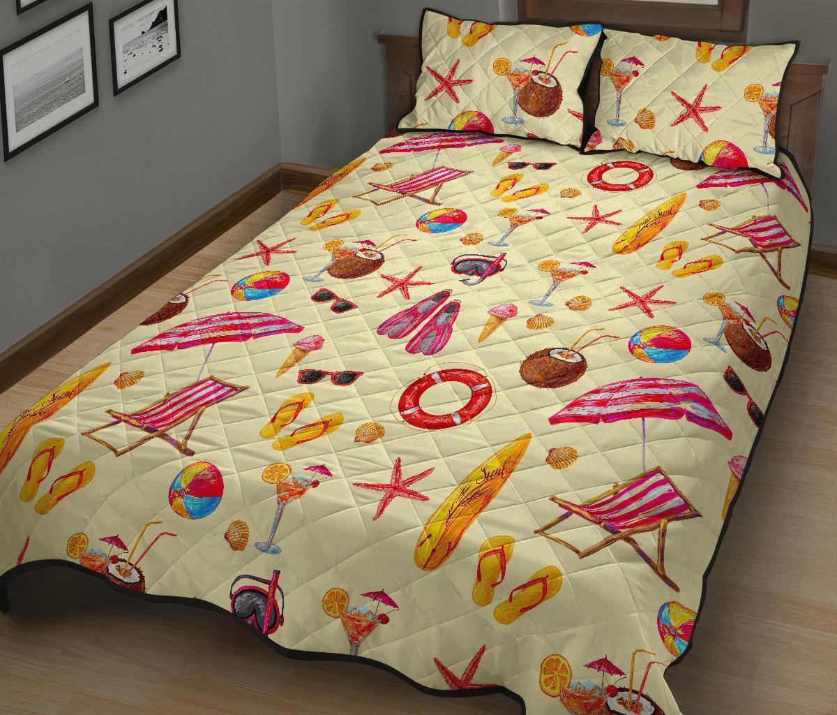 Beach Pattern Print Bed Set Quilt-grizzshop