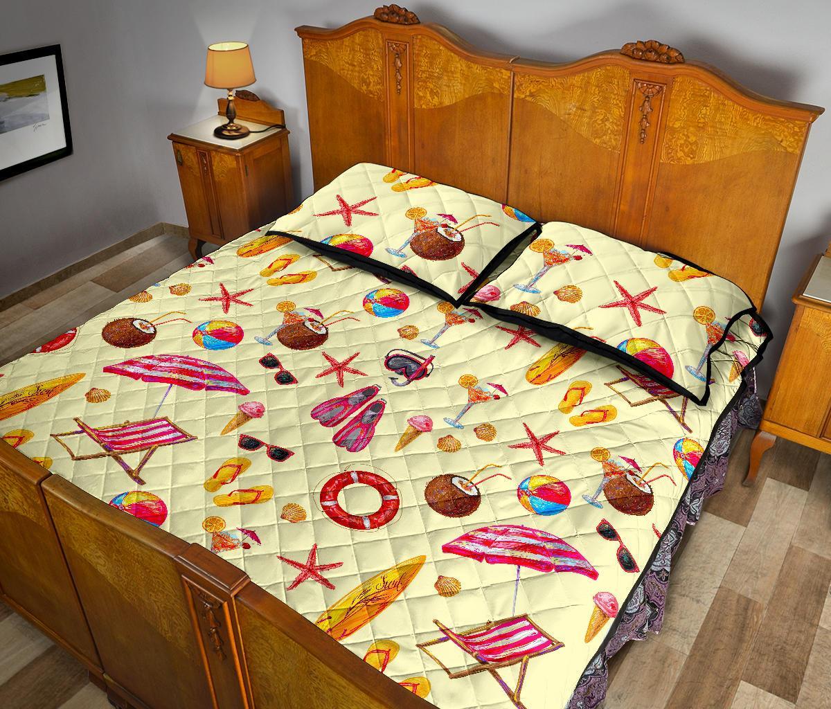 Beach Pattern Print Bed Set Quilt-grizzshop