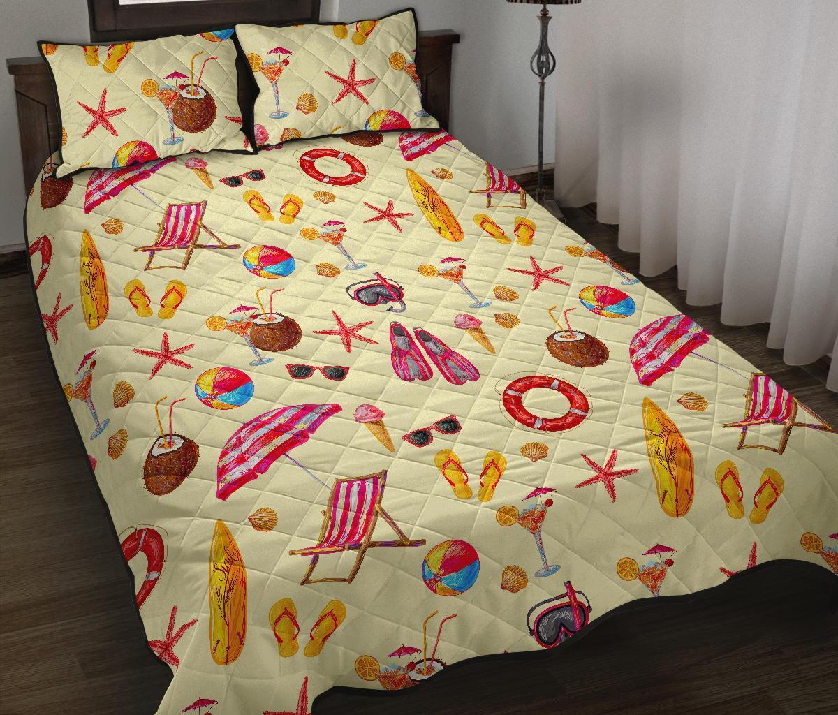 Beach Pattern Print Bed Set Quilt-grizzshop