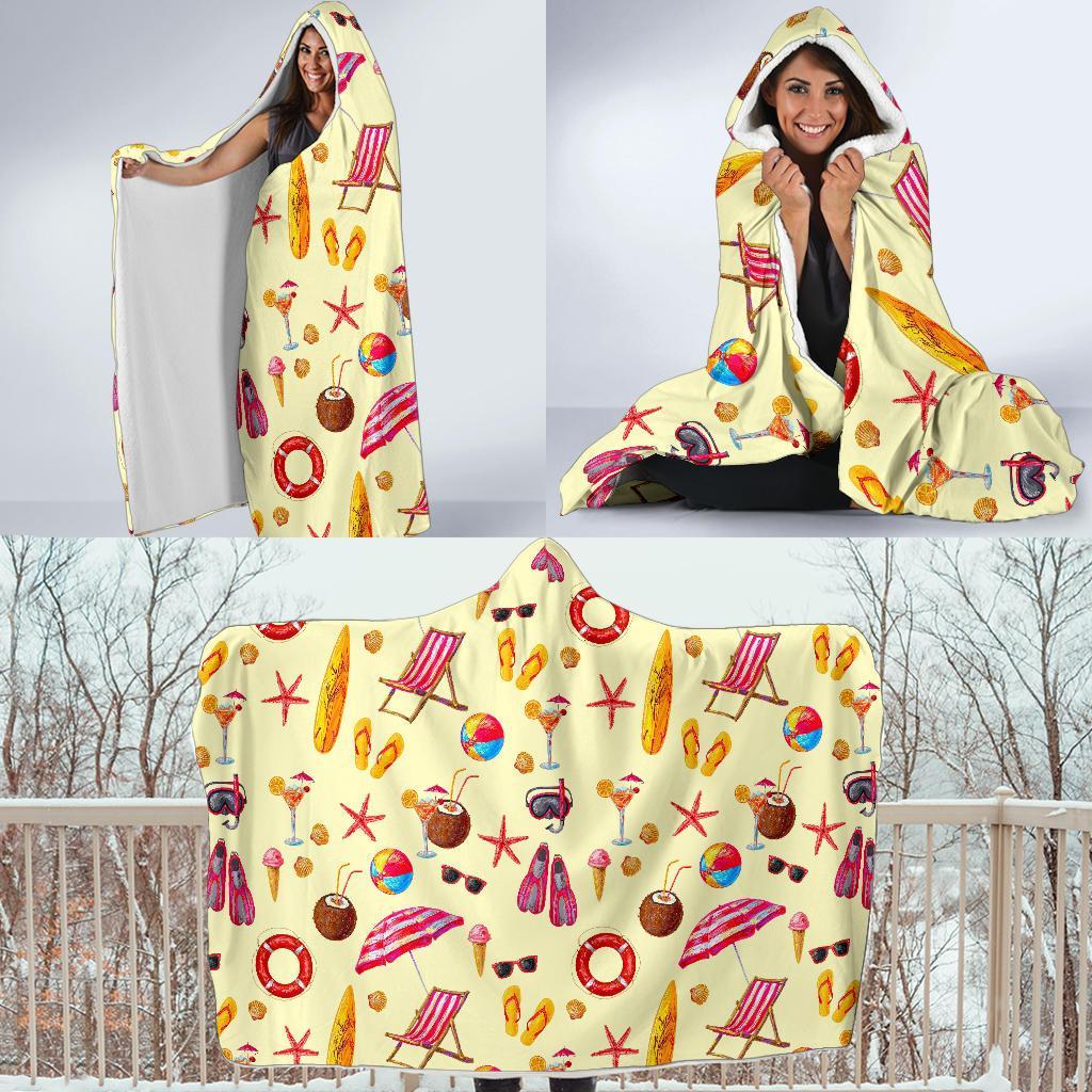 Beach Pattern Print Hooded Blanket-grizzshop