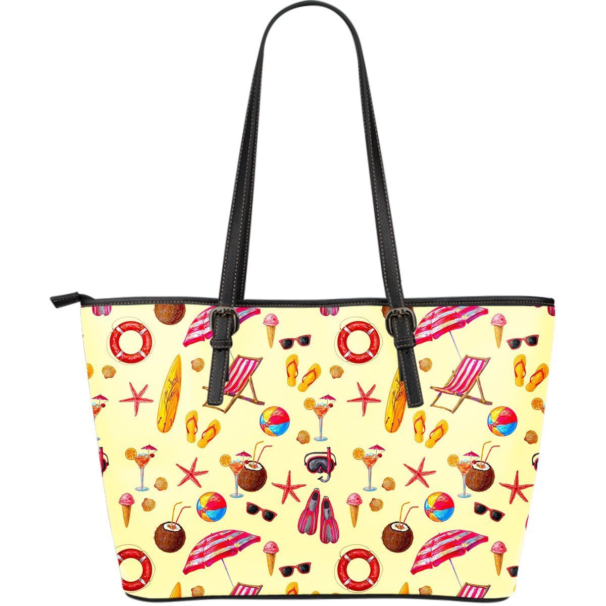 Beach Pattern Print Leather Tote Bag-grizzshop