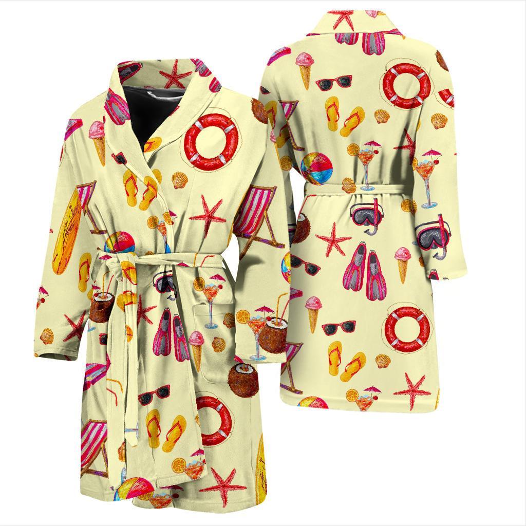 Beach Pattern Print Men Long Robe-grizzshop