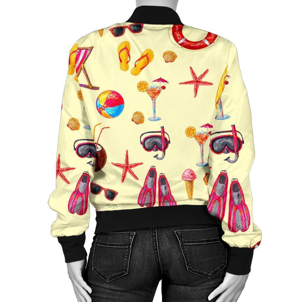 Beach Pattern Print Women Casual Bomber Jacket-grizzshop