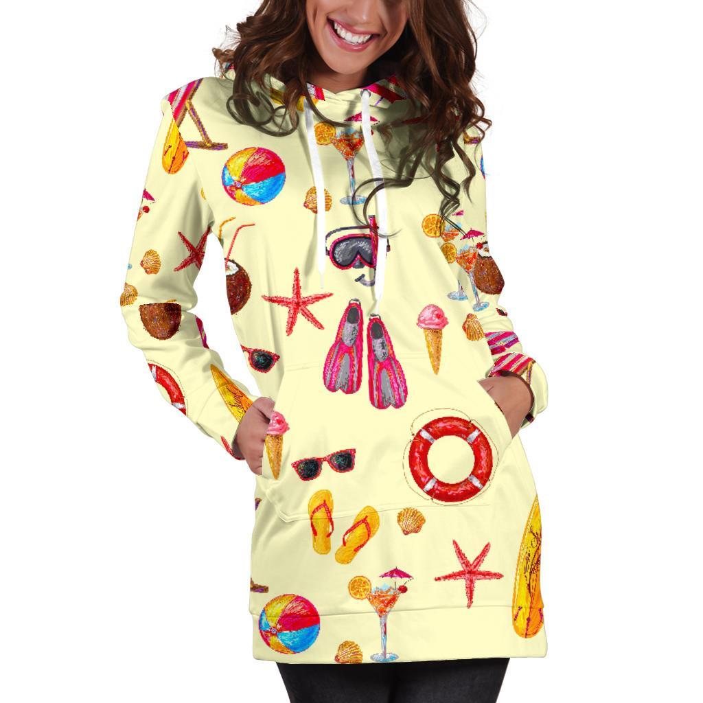 Beach Pattern Print Women Hoodie Dress-grizzshop