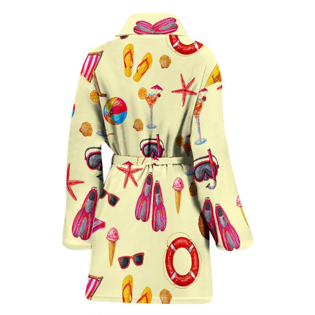 Beach Pattern Print Women Long Robe-grizzshop