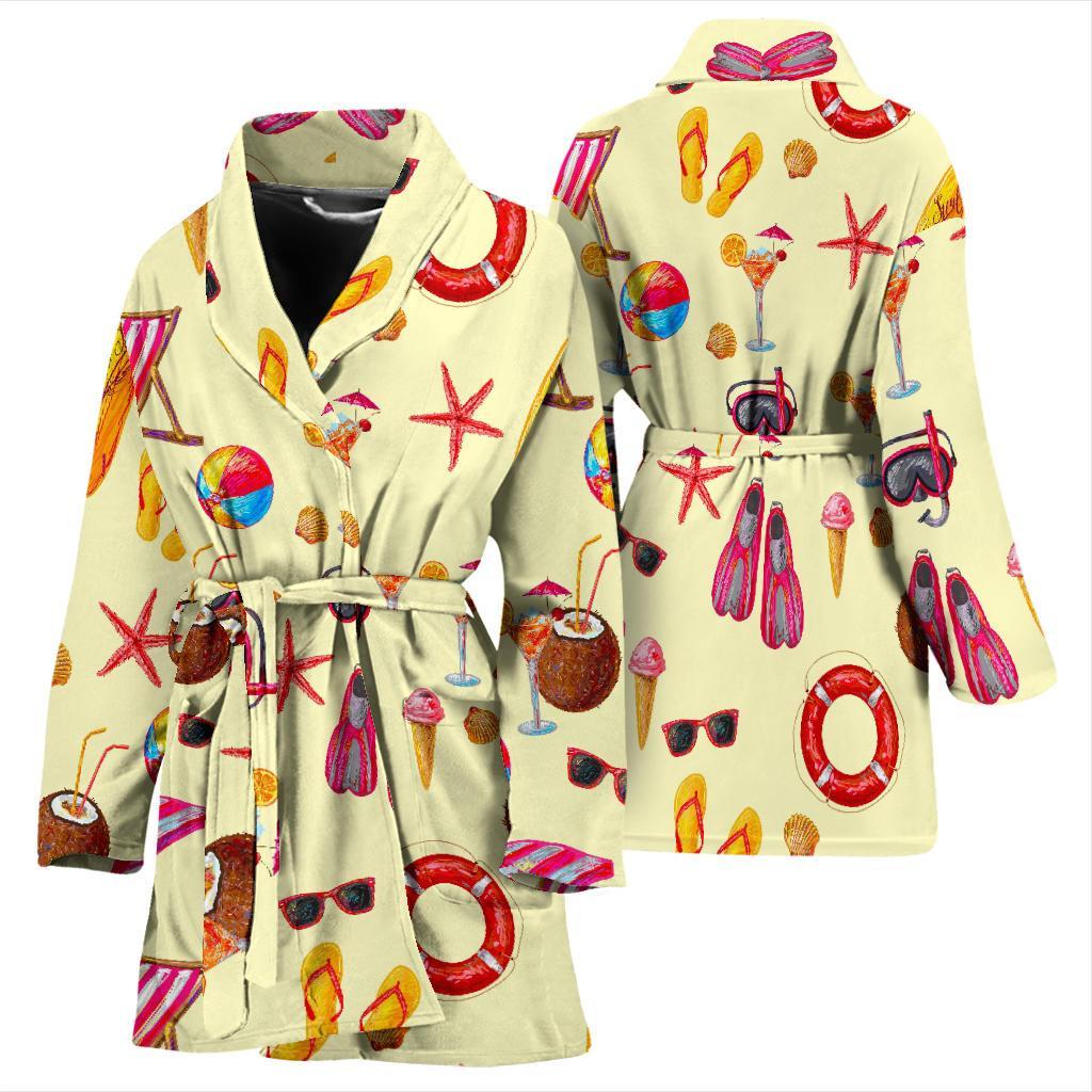 Beach Pattern Print Women Long Robe-grizzshop