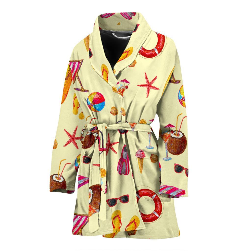 Beach Pattern Print Women Long Robe-grizzshop