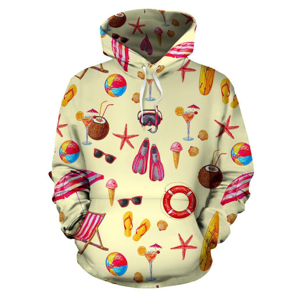 Beach Pattern Print Women Men Pullover Hoodie-grizzshop