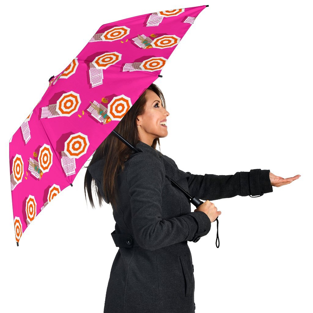Beach Pink Pattern Print Automatic Foldable Umbrella-grizzshop
