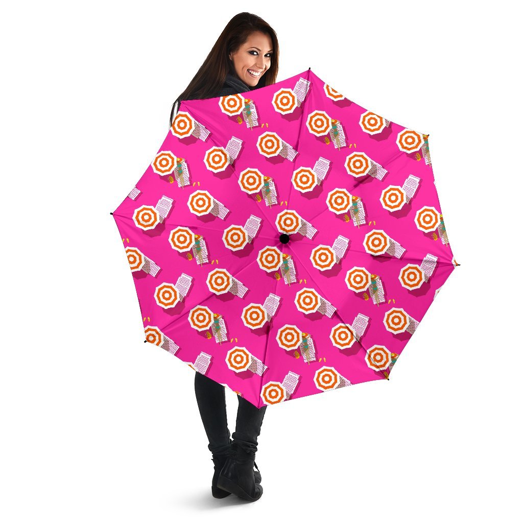 Beach Pink Pattern Print Automatic Foldable Umbrella-grizzshop