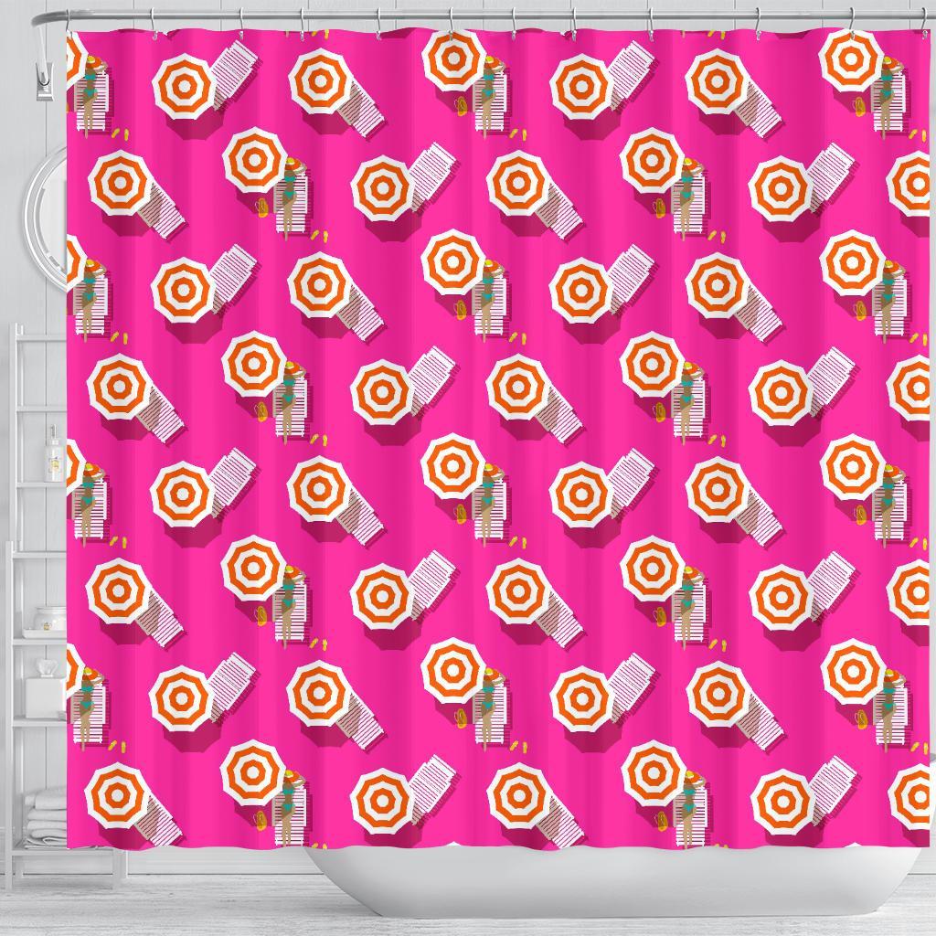 Beach Pink Pattern Print Bathroom Shower Curtain-grizzshop