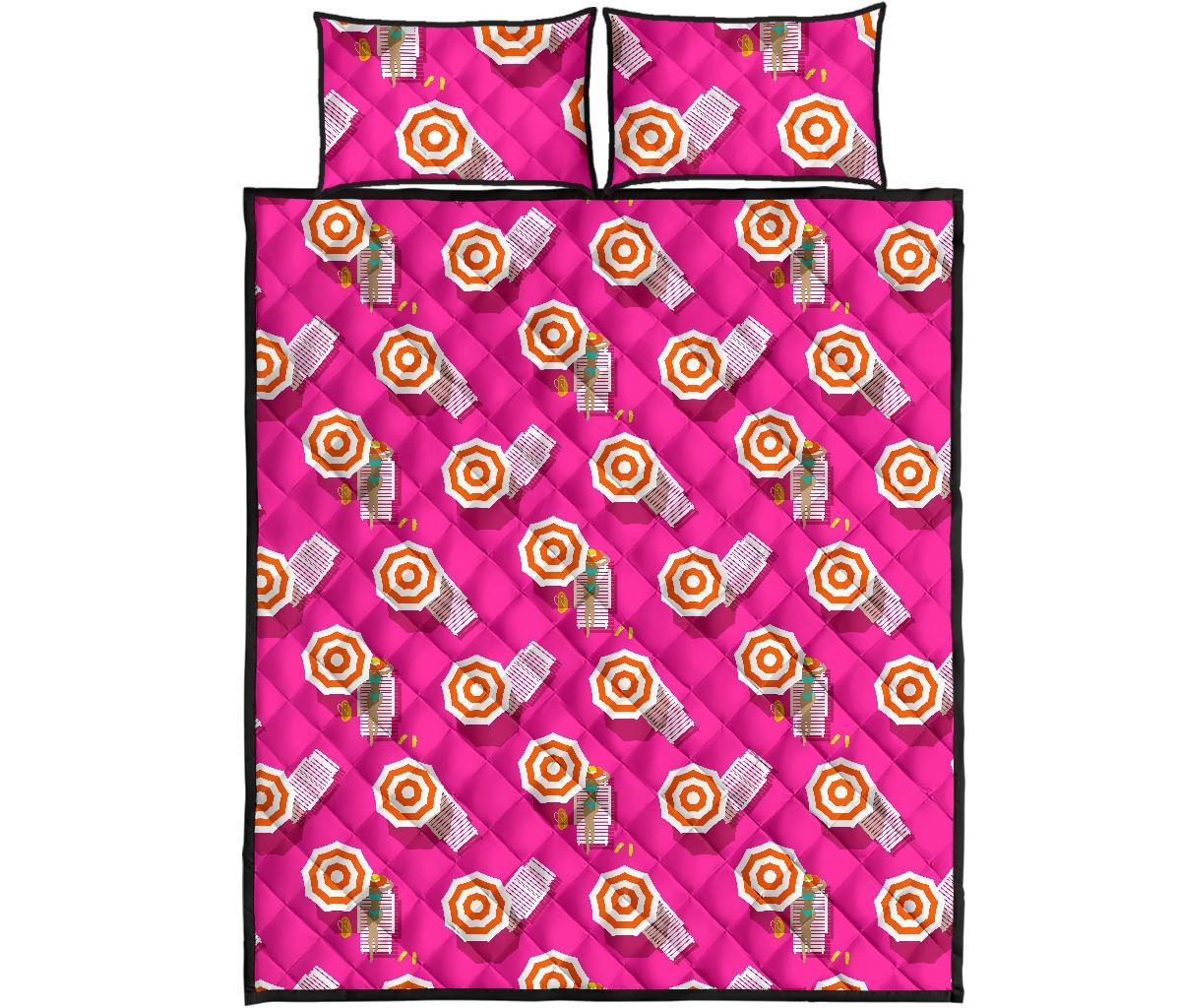 Beach Pink Pattern Print Bed Set Quilt-grizzshop