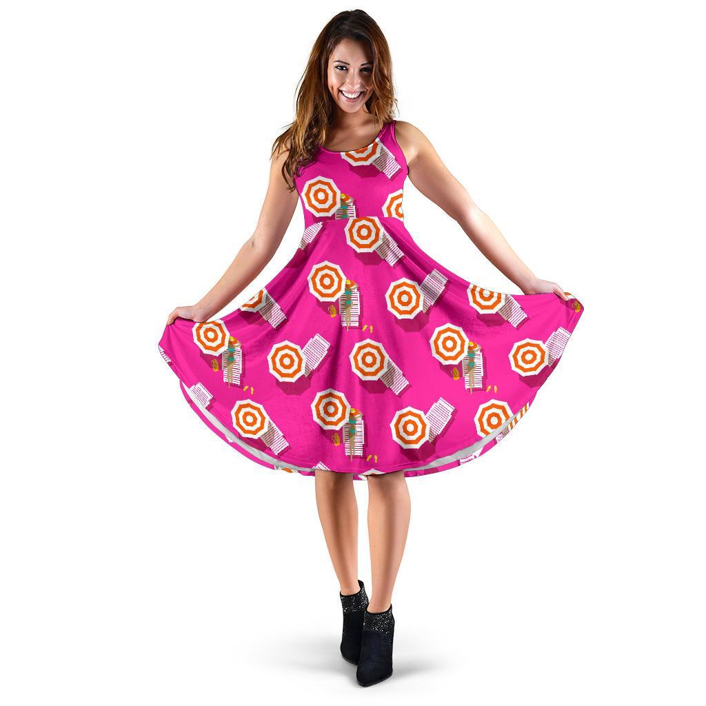 Beach Pink Pattern Print Dress-grizzshop