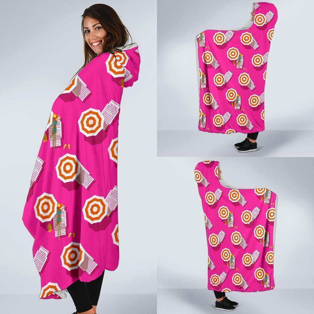 Beach Pink Pattern Print Hooded Blanket-grizzshop