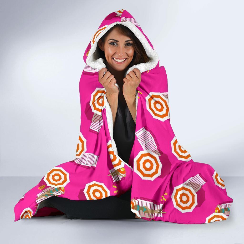 Beach Pink Pattern Print Hooded Blanket-grizzshop