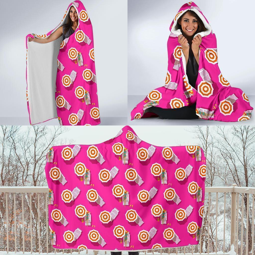 Beach Pink Pattern Print Hooded Blanket-grizzshop