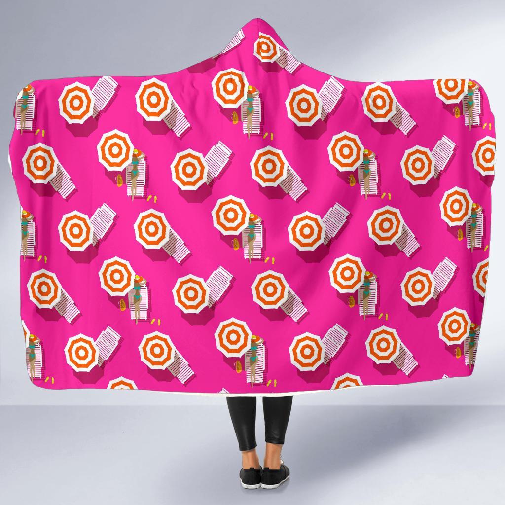 Beach Pink Pattern Print Hooded Blanket-grizzshop