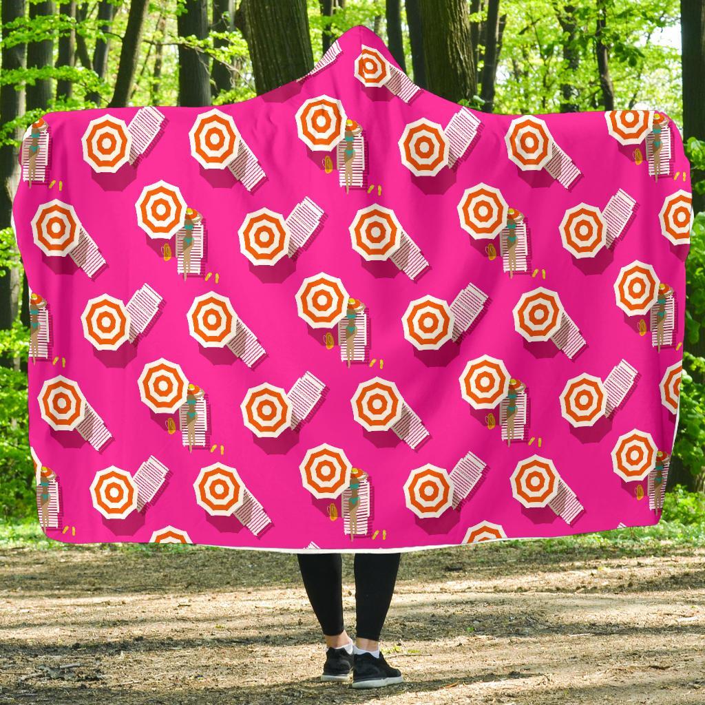 Beach Pink Pattern Print Hooded Blanket-grizzshop
