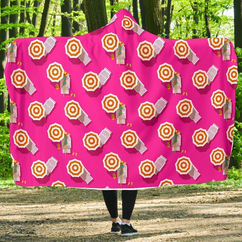 Beach Pink Pattern Print Hooded Blanket-grizzshop
