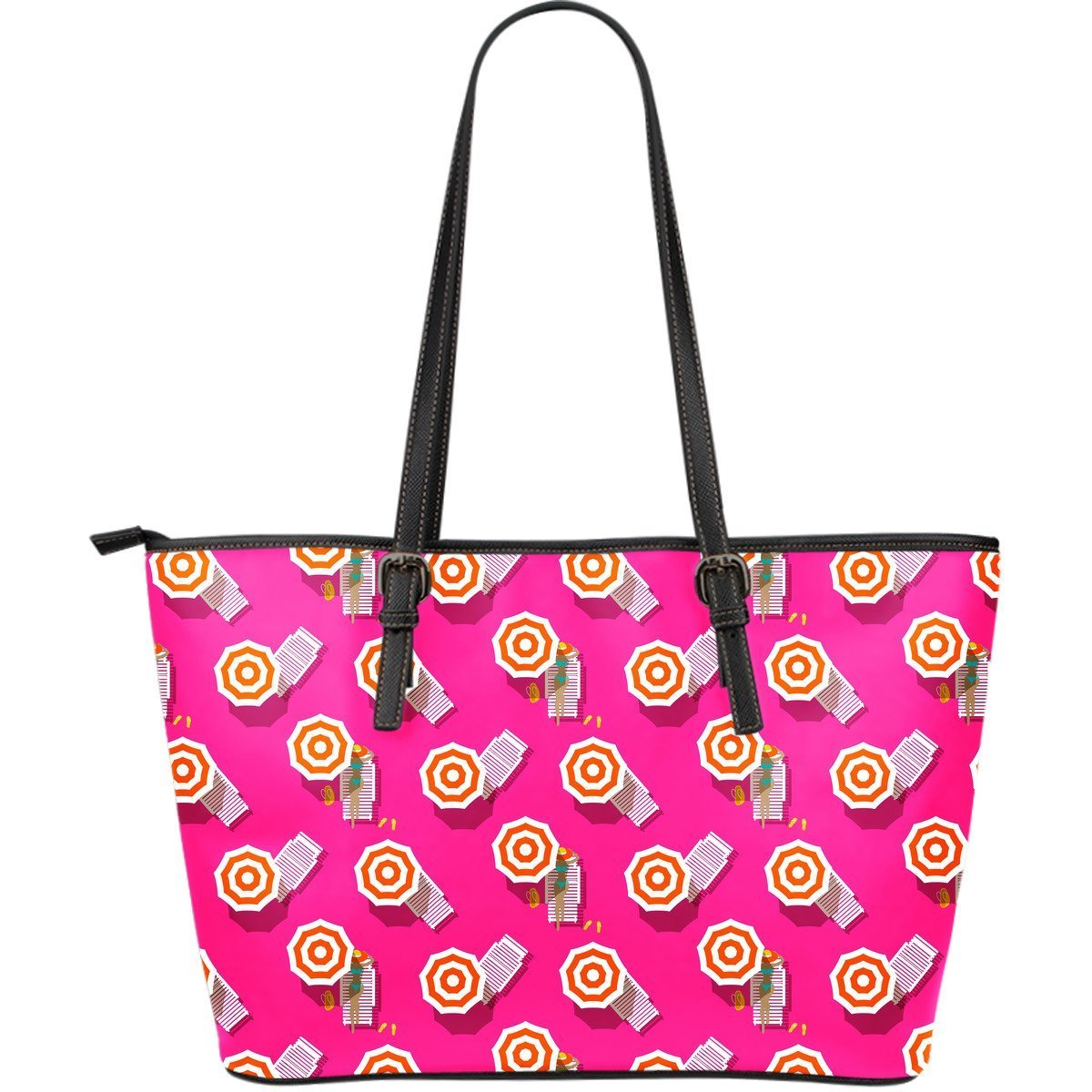 Beach Pink Pattern Print Leather Tote Bag-grizzshop