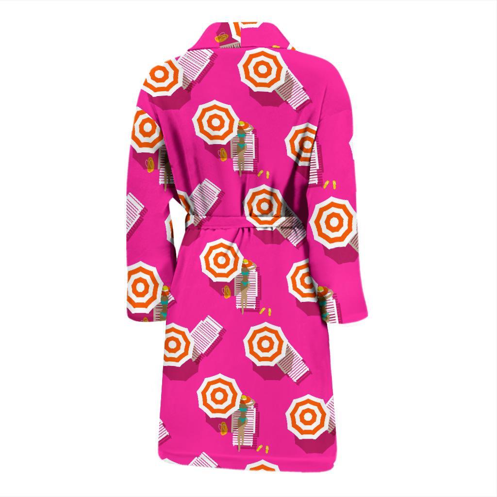 Beach Pink Pattern Print Men Long Robe-grizzshop