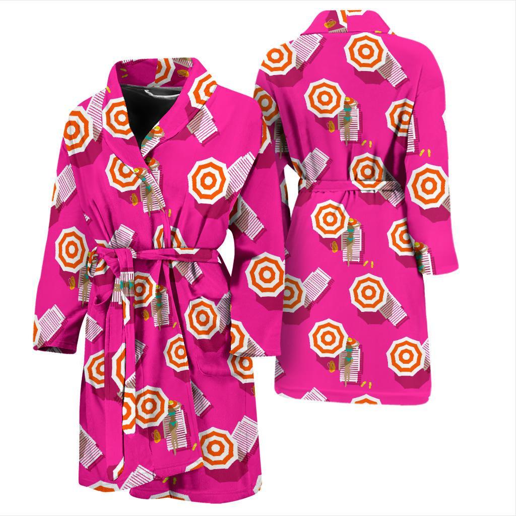 Beach Pink Pattern Print Men Long Robe-grizzshop