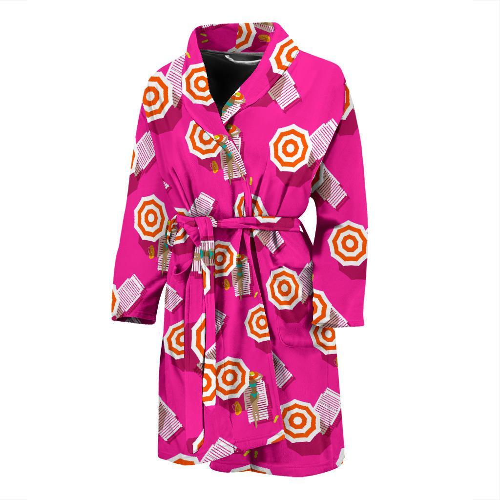 Beach Pink Pattern Print Men Long Robe-grizzshop