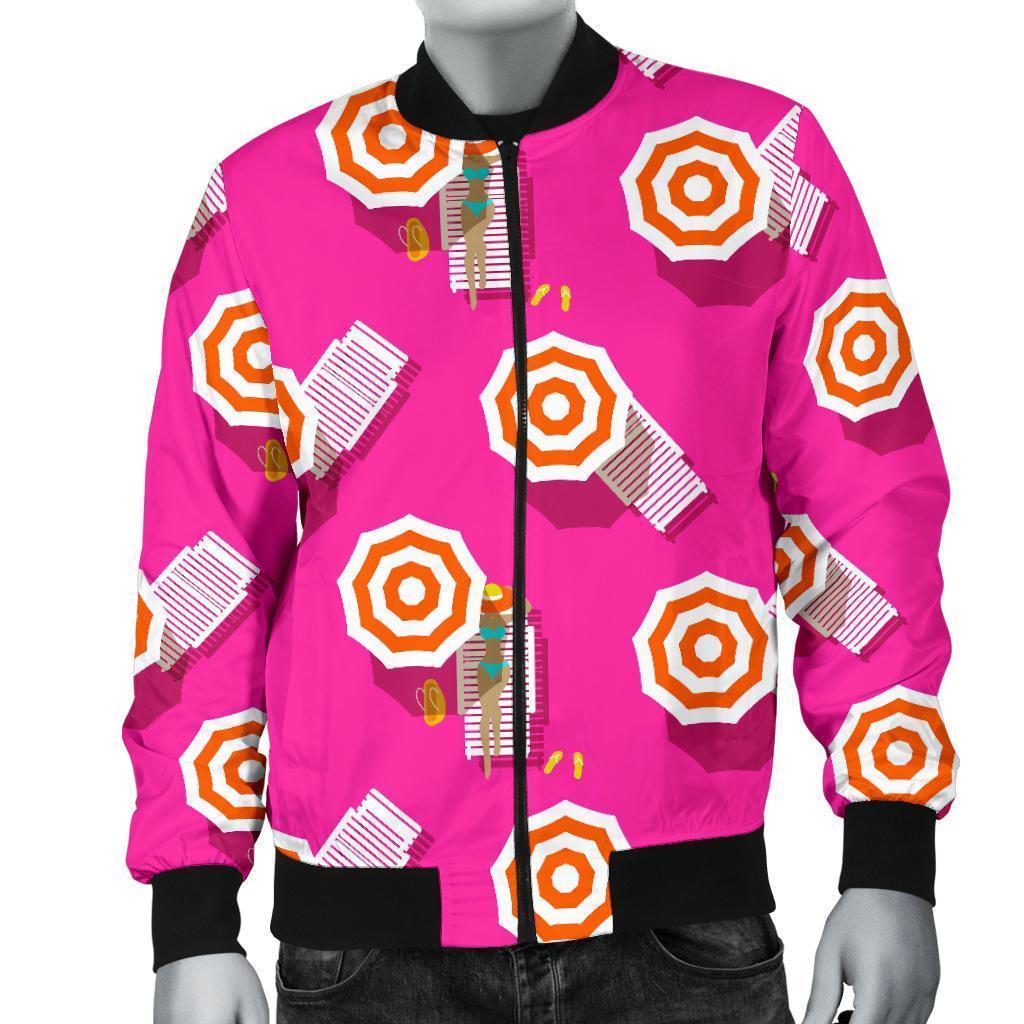 Beach Pink Pattern Print Men's Bomber Jacket-grizzshop
