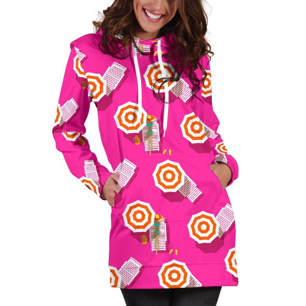Beach Pink Pattern Print Women Hoodie Dress-grizzshop