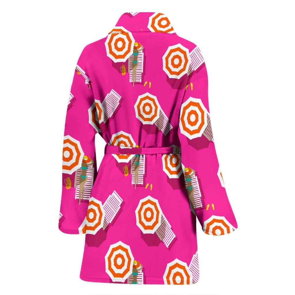 Beach Pink Pattern Print Women Long Robe-grizzshop