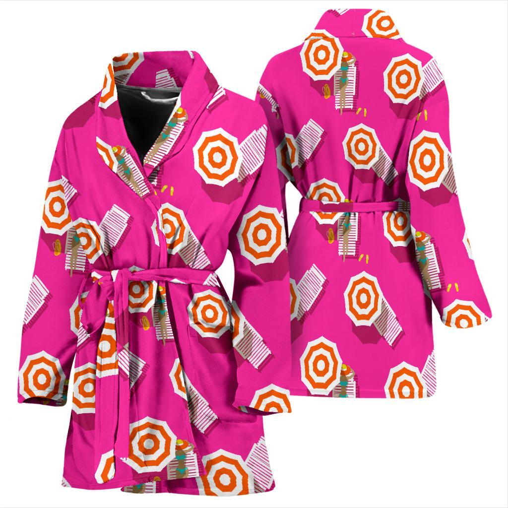 Beach Pink Pattern Print Women Long Robe-grizzshop