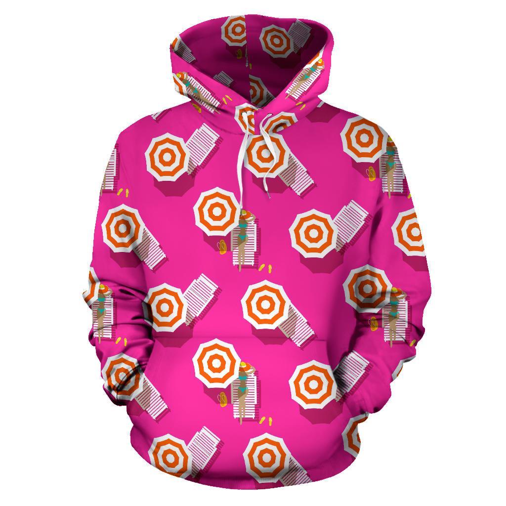Beach Pink Pattern Print Women Men Pullover Hoodie-grizzshop
