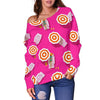 Beach Pink Pattern Print Women Off Shoulder Sweatshirt-grizzshop