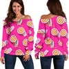 Beach Pink Pattern Print Women Off Shoulder Sweatshirt-grizzshop